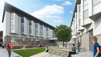 View of Papdale Halls of Residence from secure garden