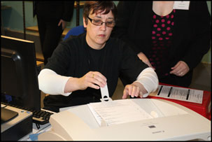 Kirkwall East votes being scanned.