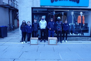 KGS pupils outside Sclaters shop.