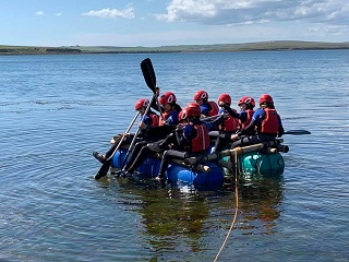 Outdoor education - the raft on the water.
