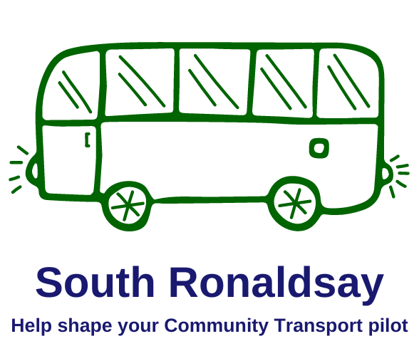Graphic of a minibus with text 'South Ronaldsay - help shape your community transport pilot'.