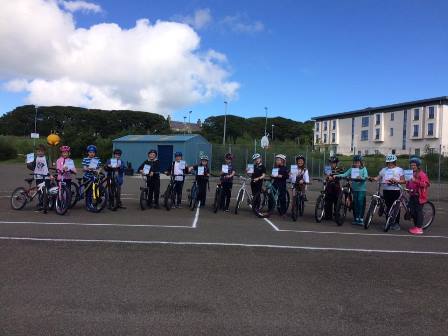 Children taking part in Bikeability Level 1.