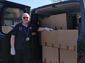 Walter Gorman getting ready to deliver food parcels as part of his role working at the Coronavirus Support Hub during the first lockdown in 2020.