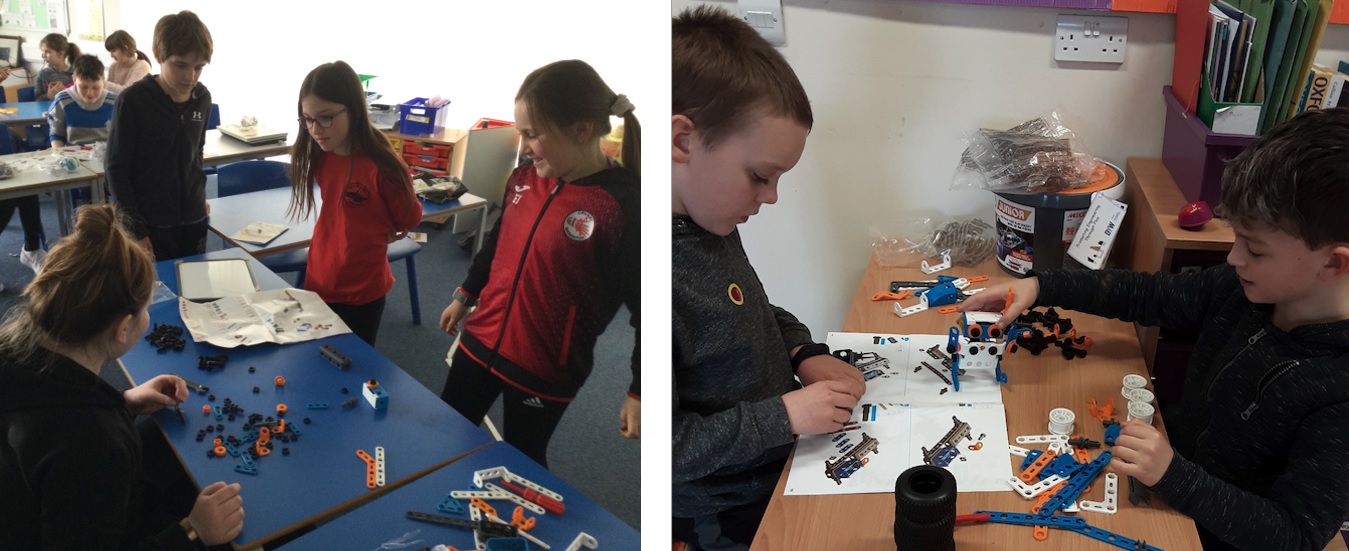 Pupils from Evie Primary (left) and Shapinsay Primary (right) enjoy the science kits supplied by Developing the Young Workforce Orkney.