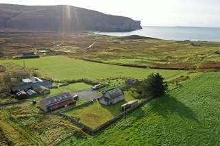 Aerial photo of Rackwick Hostel.