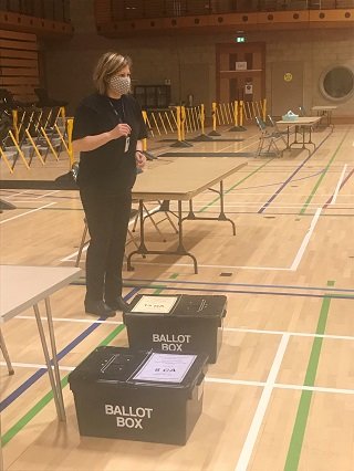 Staff checking Ballot Boxes arriving for the Count.