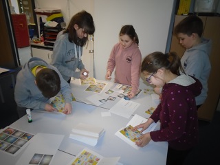 Evie pupils creating artwork for Smiddybrae residents.