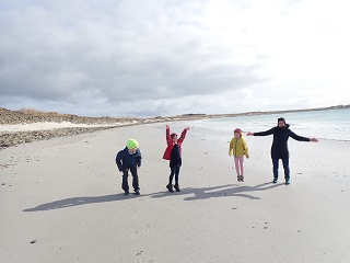 The North Ronaldsay pupils on Nouster beach.