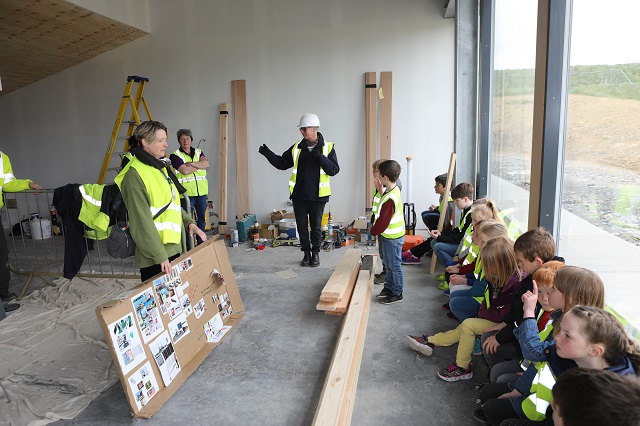 OICs Arts Officer Emma Gee and Visitor Services Manager Jude Callister speaking will North Walls pupils about the education space in the refurbished Scapa Flow Museum.