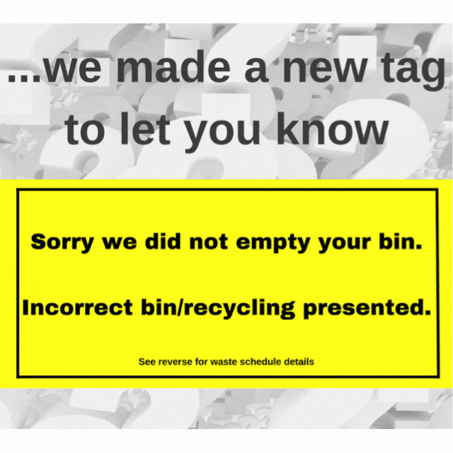 Graphic showing what the new yellow bin tags look like