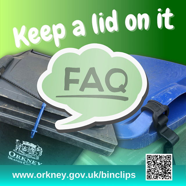 Photo of the two bin clips approved for use by the Council, with text 'Keep a lid on it - FAQ'