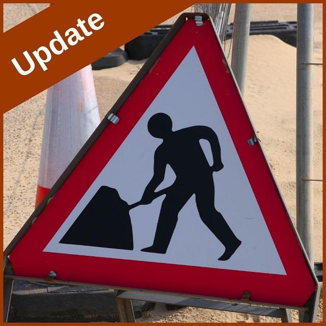 Roadworks Update graphic - a photo of a road works sign.