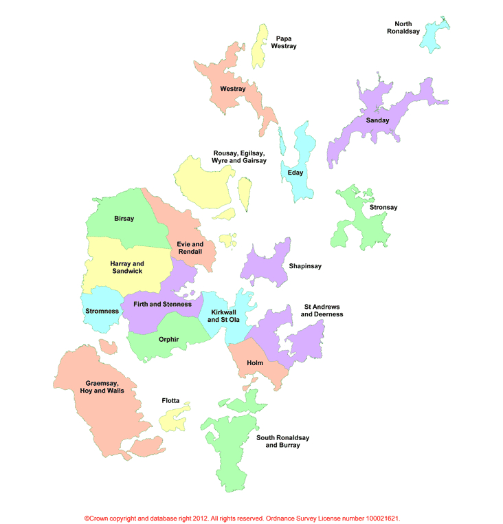Map of Orkney community council areas