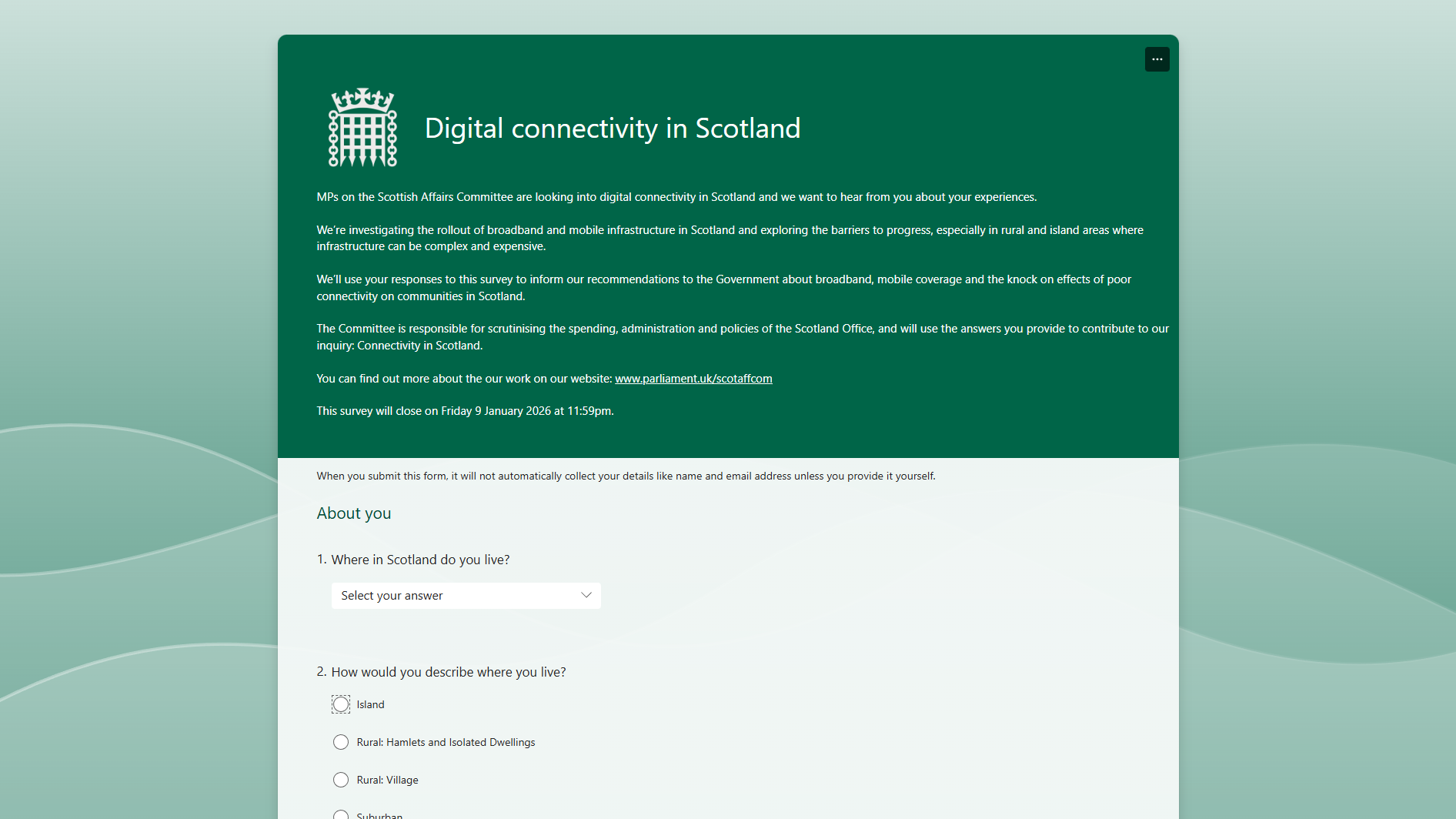 Digital Connectivity Survey Screenshot