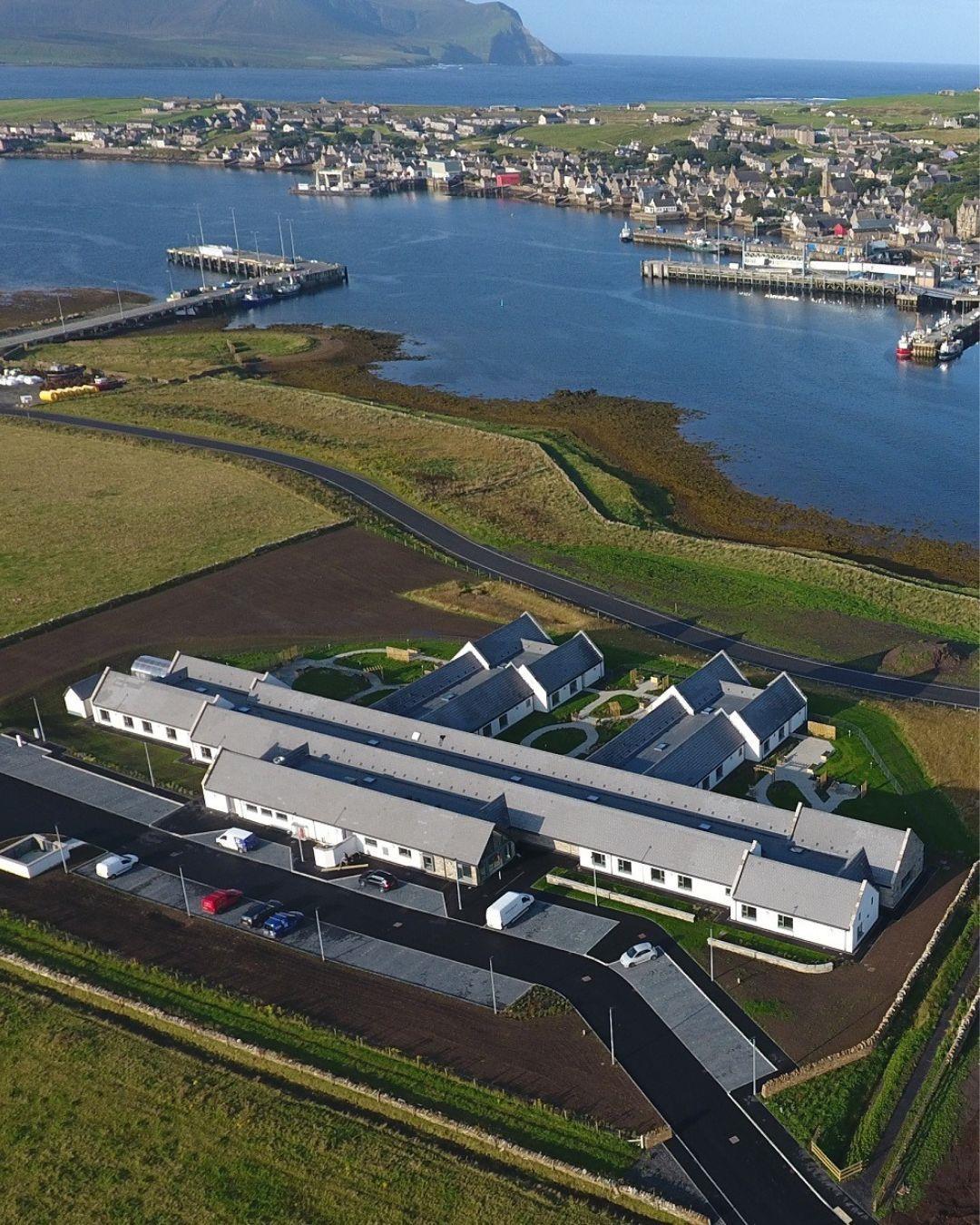An aerial view of a building