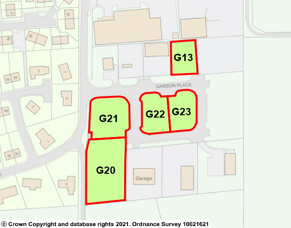 A top-down map of Self Build Serviced Sites for lease in Garson Industrial Estate, Kirkwall.