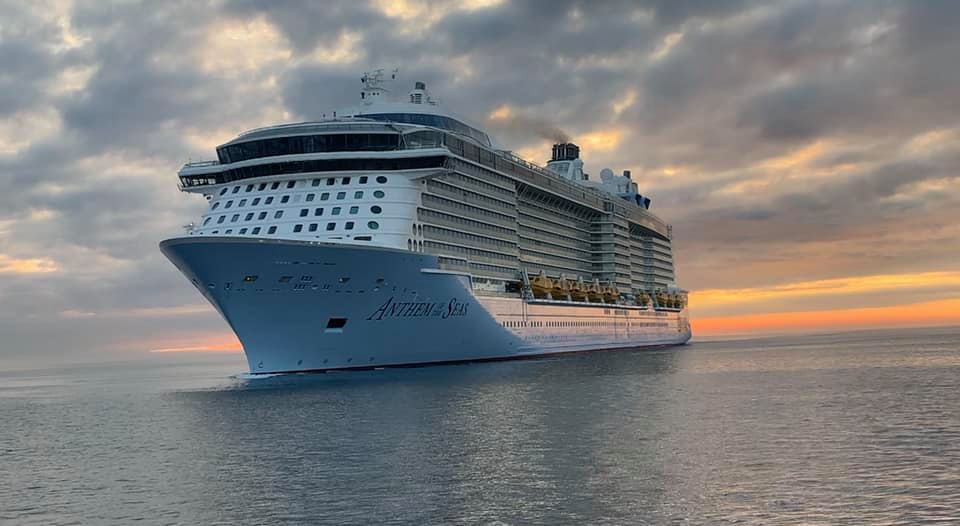 cruise with sunset in the background
