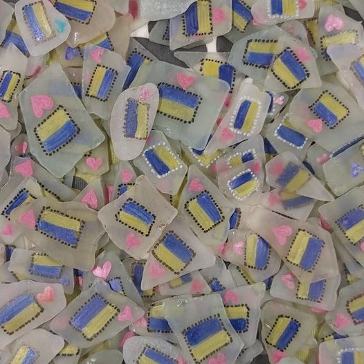 sea glass with Ukraine flag