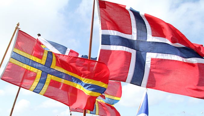 3x Orkney Flag blowing in the wind