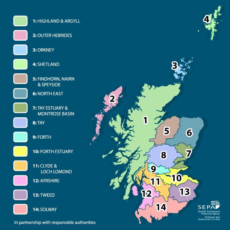 Map showing coloured coded flood areas