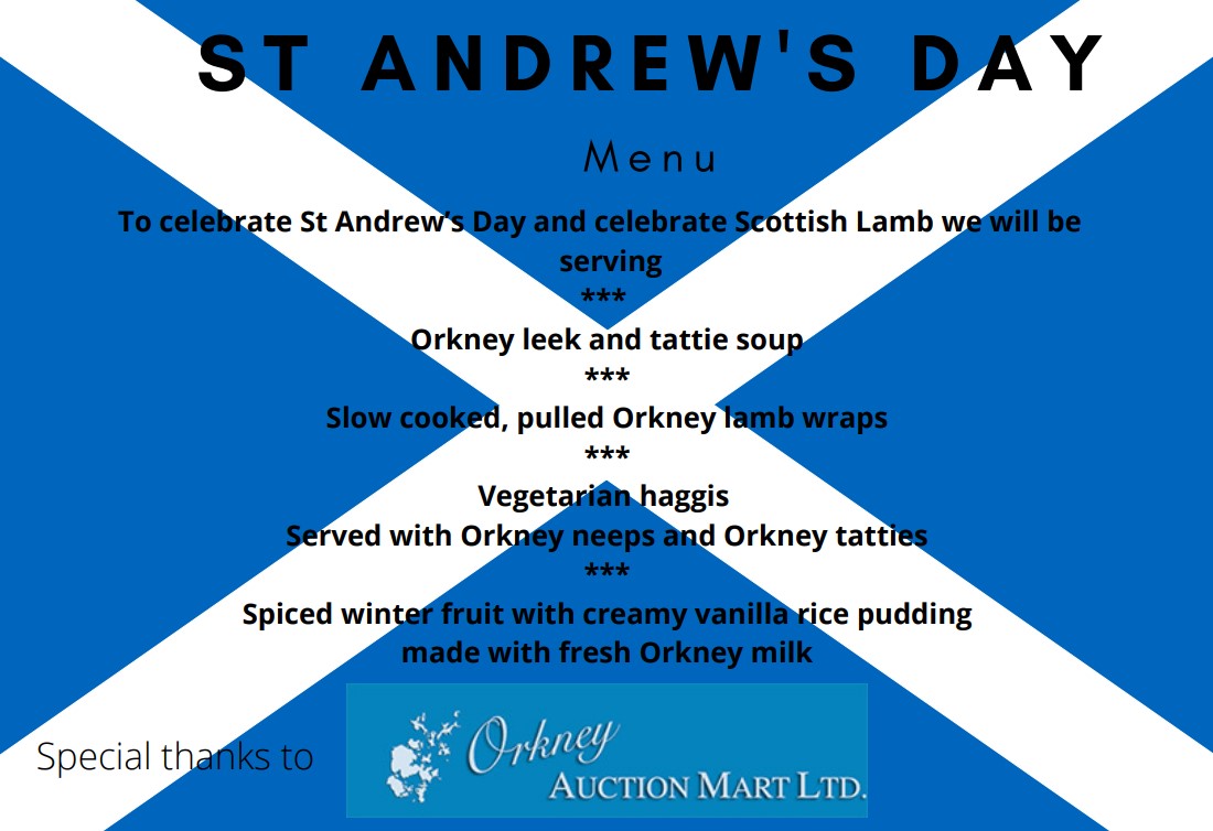 St Andrews Day menu for a local cafe