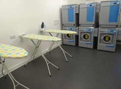 washing machine, tumble dryers and ironing boards in the school hostel